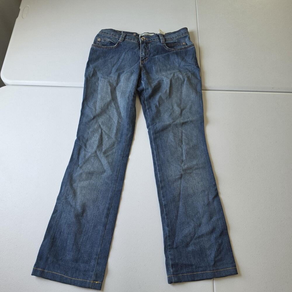 Moschino Jeans Womens 29 Blue Medium Wash Bootcut Stretch Denim Logo Back Patch